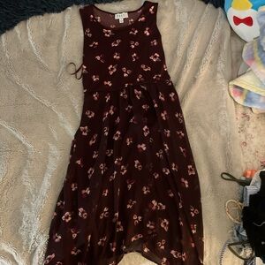 Floral Sleeveless floral Dress - Burgundy and Pink